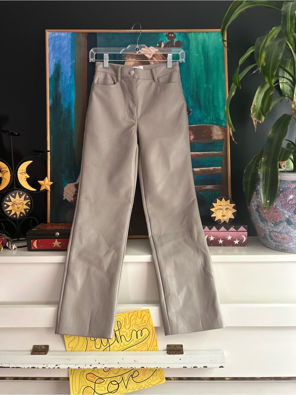 Aritzia Wilfred Melina Vegan Leather Straight Leg Pants Taupe Size 00 - Picture 12 of 12